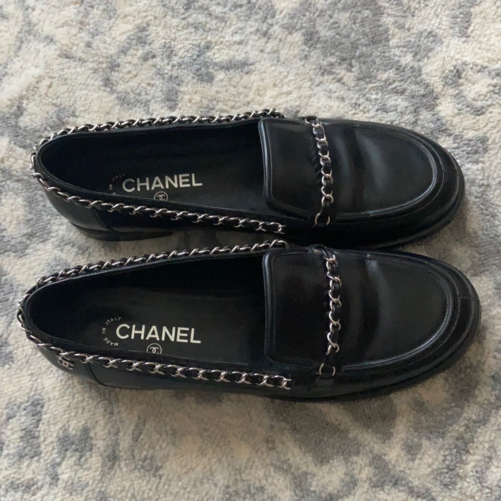 Chanel Classic Black Loafer With Silver Hardware SZ 42